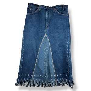 Levis Orange Tab Denim Skirt Womens Plus Size 38 Fringe Vintage Upcycled USA